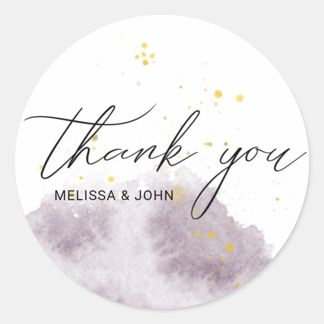 Sticker Rond Dusty Gold et violet monogramme merci (Devant)