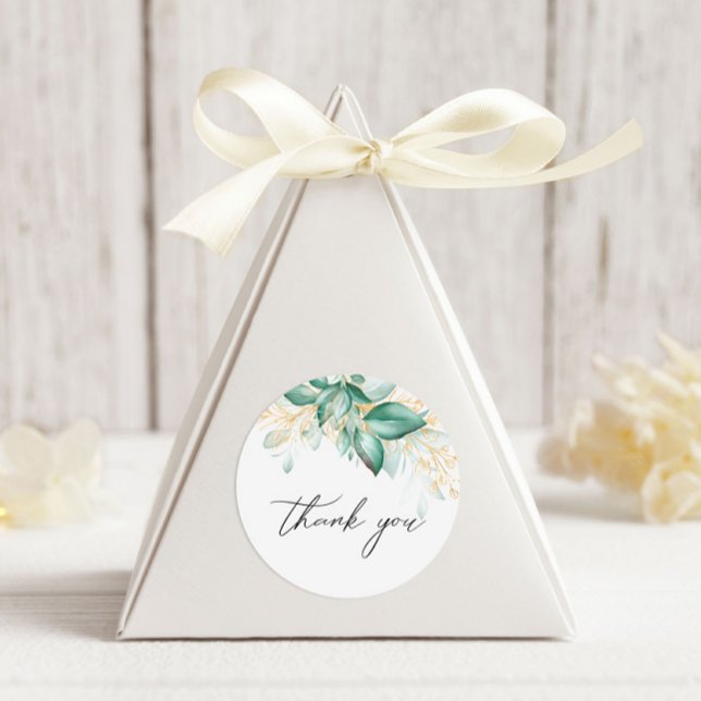 Sticker Rond Dusty Green Gold Eucalyptus Merci vert (Créateur téléchargé)