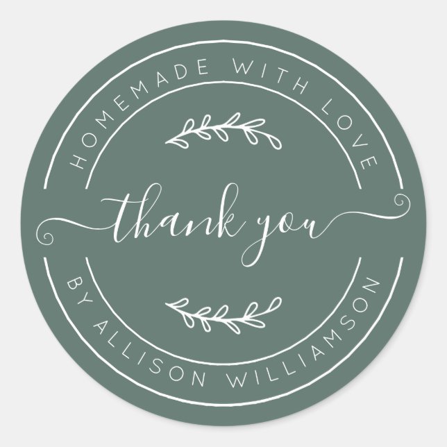 Sticker Rond Dusty Green Homemade Thank You Label (Devant)