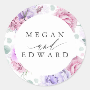 Sticker Rond Dusty Mariage botanique violet et rose