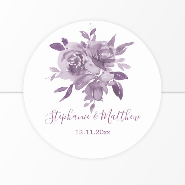 Sticker Rond Dusty Mauve Floral Rose Mariage d'aquarelle (Créateur téléchargé)
