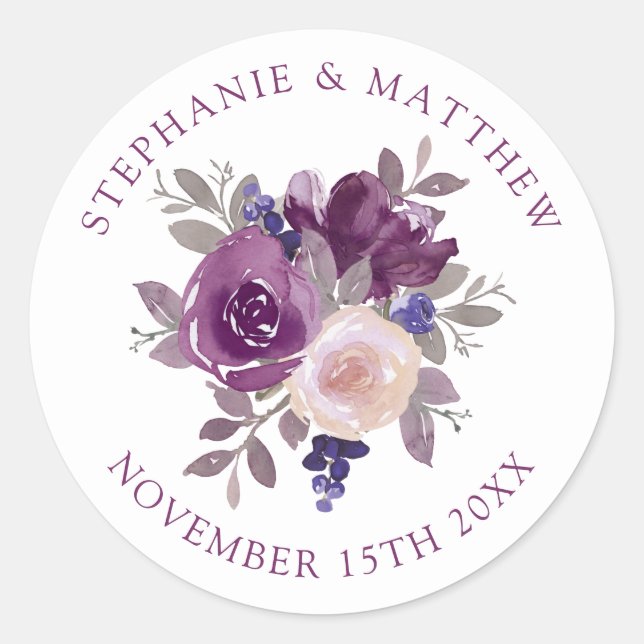 Sticker Rond Dusty Mauve Purple Blush Floral Mariage (Devant)