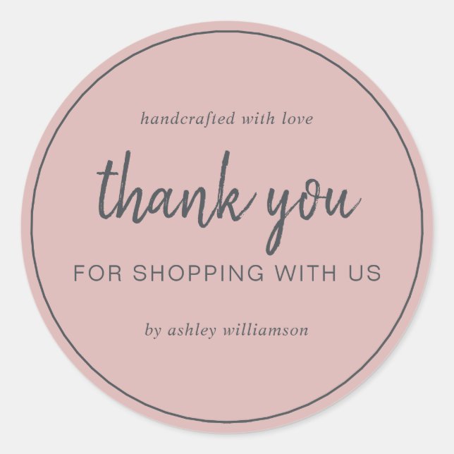 Sticker Rond Dusty Pink Chic Script Thank You For Shopping (Devant)