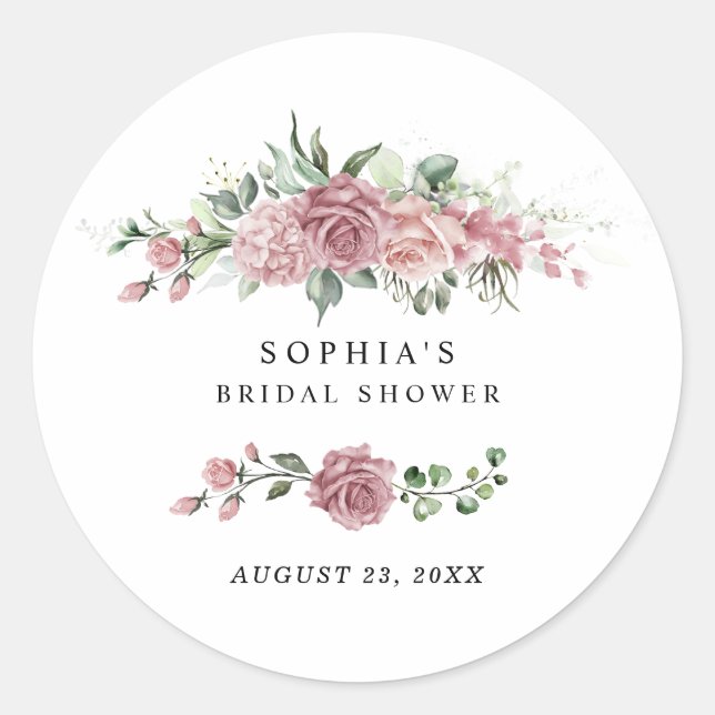 Sticker Rond Dusty Pink Floral Bridal Shower (Devant)