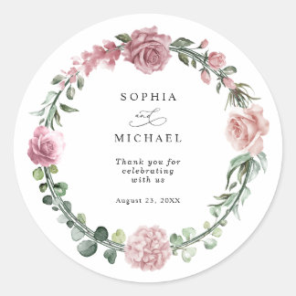 Sticker Rond Dusty Pink Floral Wedding