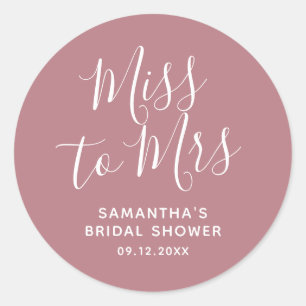 Sticker Rond Dusty Pink Miss to Mrs Shower de Mariage