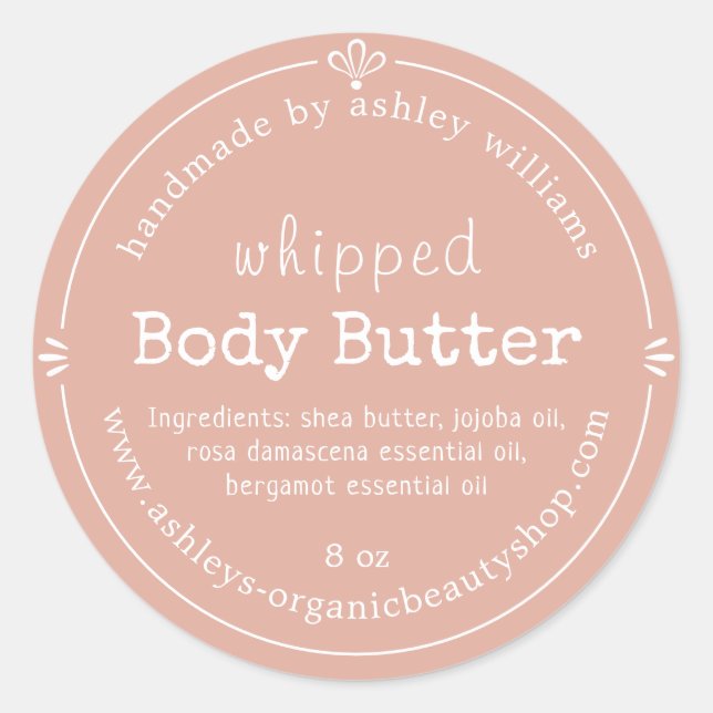 Sticker Rond Dusty Pink Script Handmade Body Butter Label (Devant)