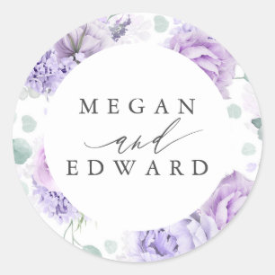 Sticker Rond Dusty Purple et Mauve Mariage botanique floral