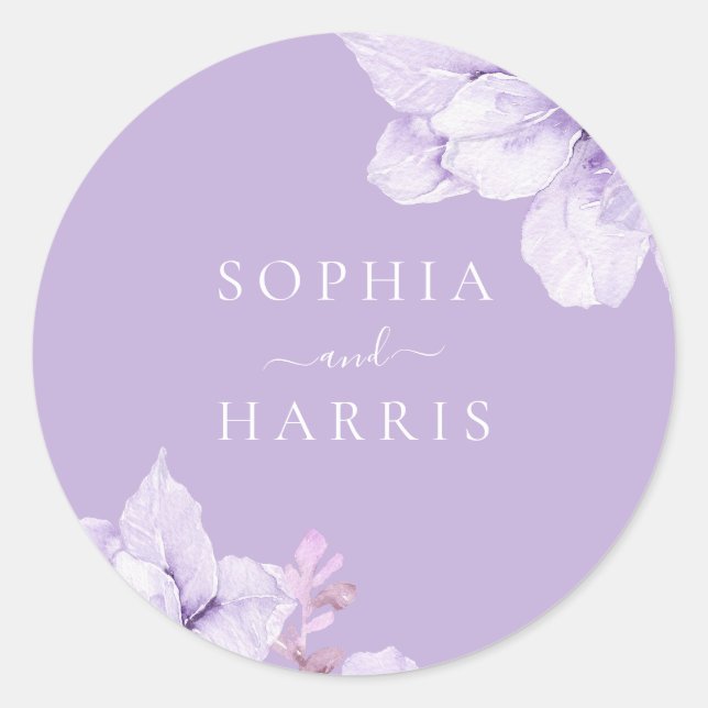 Sticker Rond Dusty Purple Floral Mariage (Devant)