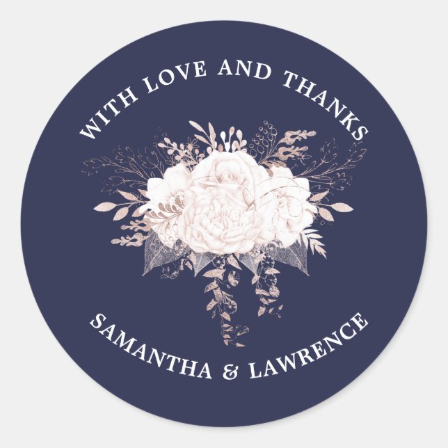 Sticker Rond Dusty Rose blanc Floral Navy Mariage bleu (Devant)