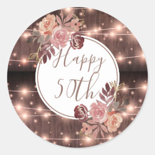 Sticker Rond Dusty Rose Brown Rustique fête d'anniversaire