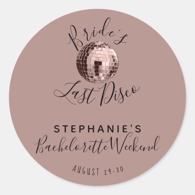 Sticker Rond Dusty Rose Dernier Disco Bachelorette Week-end (Devant)