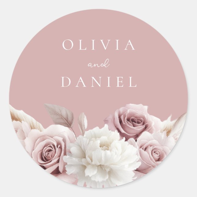 Sticker Rond Dusty rose et Dusty Rose Mariage floral (Devant)