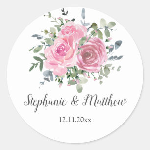 Sticker Rond Dusty rose Eucalyptus Mariage botanique