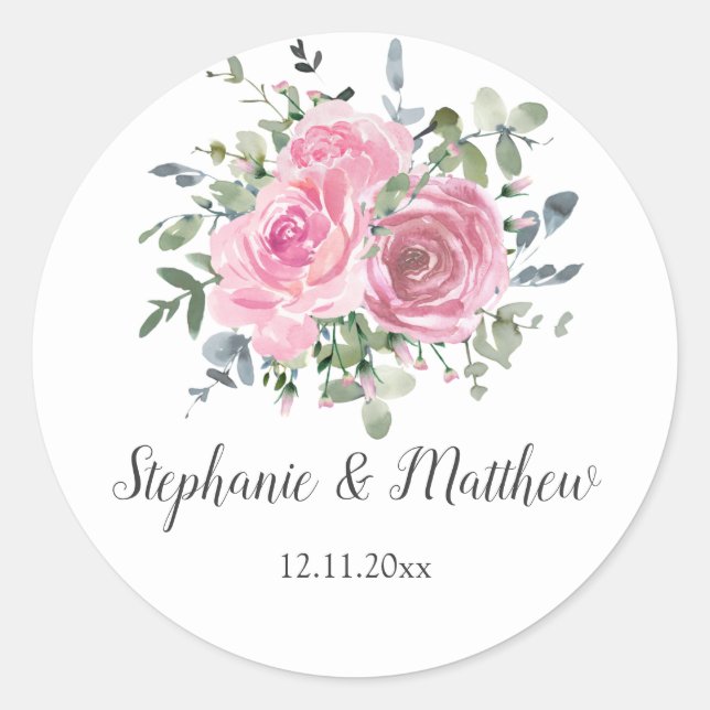 Sticker Rond Dusty rose Eucalyptus Mariage botanique (Devant)
