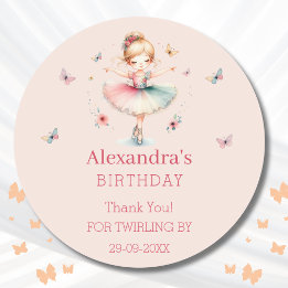 Sticker Rond Dusty rose fille Ballerina Merci d'anniversaire