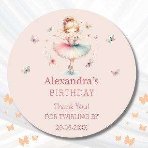 Sticker Rond Dusty rose fille Ballerina Merci d'anniversaire