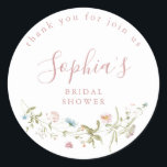 Sticker Rond Dusty rose Fleur sauvage Rustic Boho Fête des mari<br><div class="desc">Elégante délicate aquarelle fleur sauvage couronne les détails de votre événement. Palettes pastel de rose doux, blanc cassé, beige, bleu poussiéreux, verdure botanique, simple et romantique. Super quelque chose de bleu douche nuptiale préférez les autocollants pour le baby shower rustique moderne, la douche nuptiale du jardin de campagne, et la...</div>