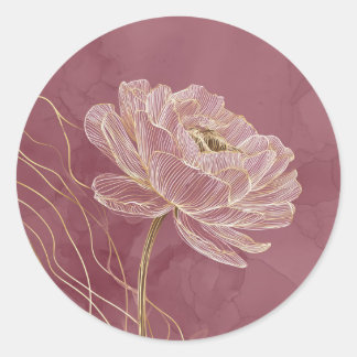 Sticker Rond Dusty Rose Gold Floral Line Art Elegant