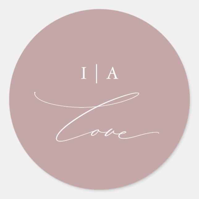 Sticker Rond Dusty Rose Love Calligraphie Monogramme Mariage (Devant)