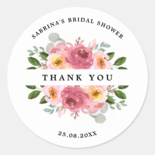 Sticker Rond Dusty Rose Mariage floral rose pâle