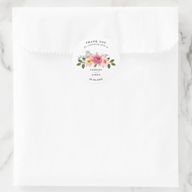 Sticker Rond Dusty Rose | Mariage floral rose pâle (Sac)