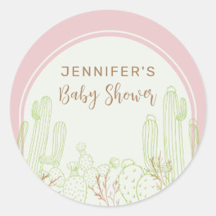 Sticker Rond Dusty rose minimaliste Boho Cactus Arch Baby showe