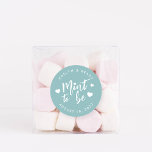 Sticker Rond Dusty Teal | Mint to Be Personalized Wedding Favor<br><div class="desc">Punny wedding favor stickers feature "mint to be" in white hand lettered script accented with hearts,  on a dusty teal aqua background. Personalize with your names and wedding date.</div>