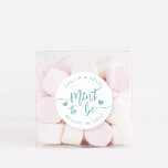 Sticker Rond Dusty Teal | Mint to Be Personalized Wedding Favor<br><div class="desc">Punny wedding favor stickers feature "mint to be" in dusty teal hand lettered script accented with hearts. Personalize with your names and wedding date.</div>