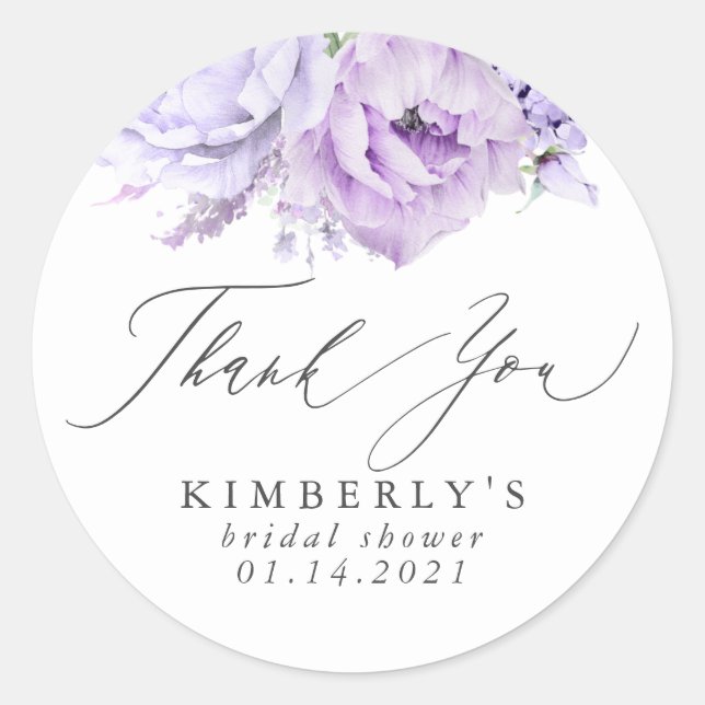 Sticker Rond Dusty violet Merci botanique floral (Devant)