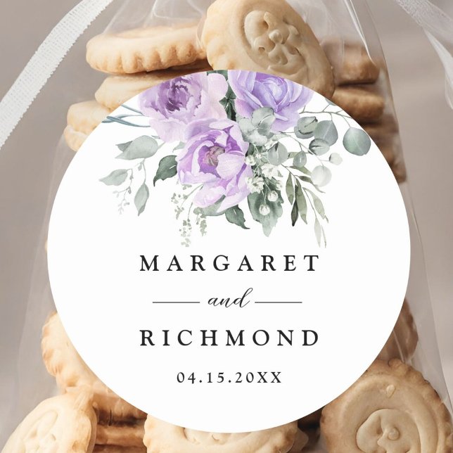 Sticker Rond Dusty violet Rustique Mariage floral (Créateur téléchargé)