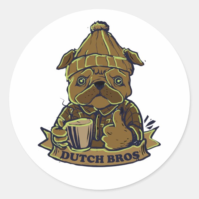 Sticker Rond Dutch Bros Coffee Chien (Devant)