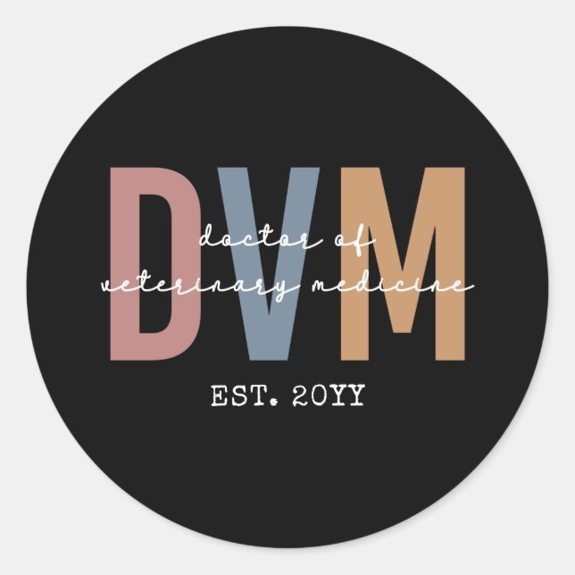 Sticker Rond DVM personnalisé Docteur en médecine vétérinaire C (Devant)