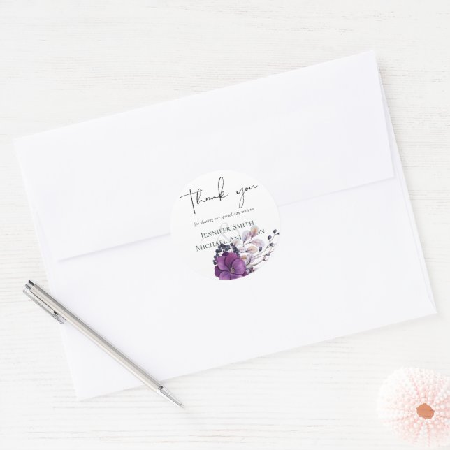 Sticker Rond Dynastie Violette Fleurs Sombres Objet de Mariage  (Enveloppe)