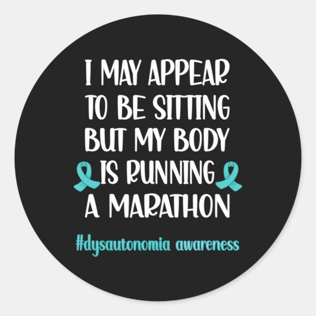 Sticker Rond Dysautonomia POTS Turquoise Ribbon Autonome Dysfu (Devant)