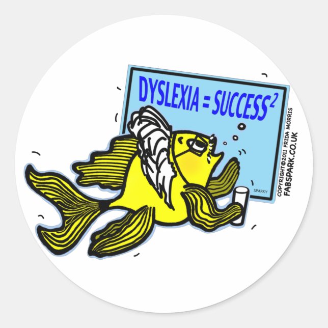 Sticker Rond Dyslexie Poisson enseignant ~ Succès dyslexique (Devant)