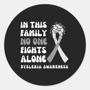Sticker Rond Dyslexie Sensibilisation Gris Ribbon Hope Family F