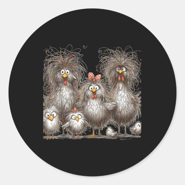 Sticker Rond Eagerlys Colorful Funny Chicken Art, Crazy Chicken (Devant)