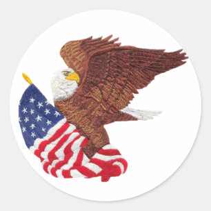 Sticker Rond Eagle chauve américain et drapeau américain