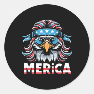 Sticker Rond Eagle Mullet Lunettes Merica Usa Drapeau Américain