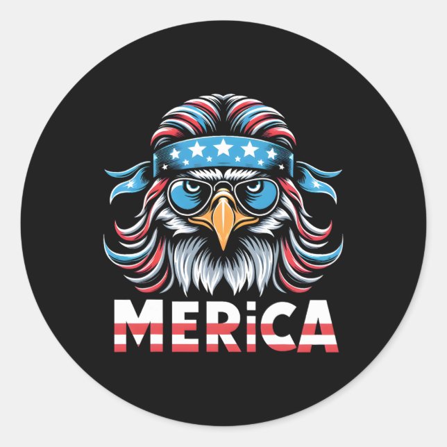 Sticker Rond Eagle Mullet Lunettes Merica Usa Drapeau Américain (Devant)