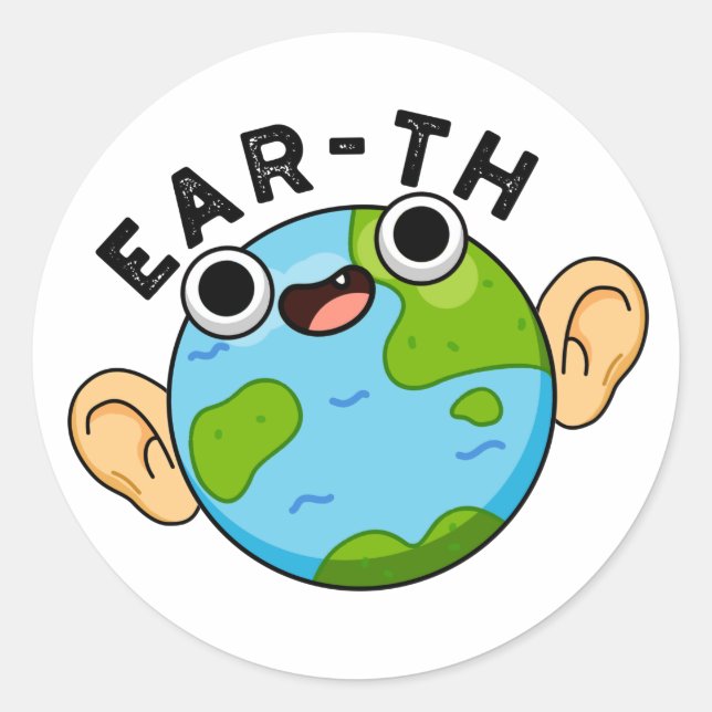 Sticker Rond Ear-th Funny Earth Pun (Devant)