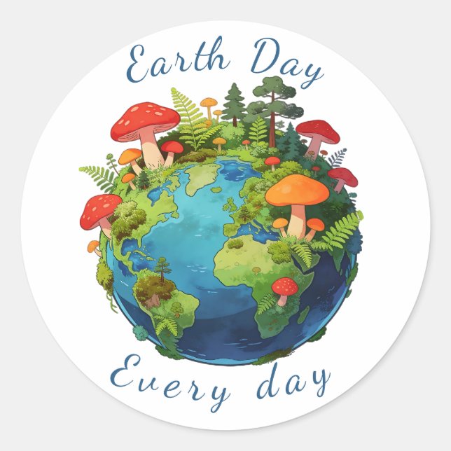 Sticker Rond Earth Day Every Day Nature Planet Design (Devant)
