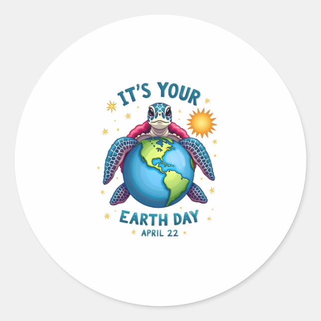 Sticker Rond Earth Day Turtle Design April 22 For Nature Lovers (Devant)