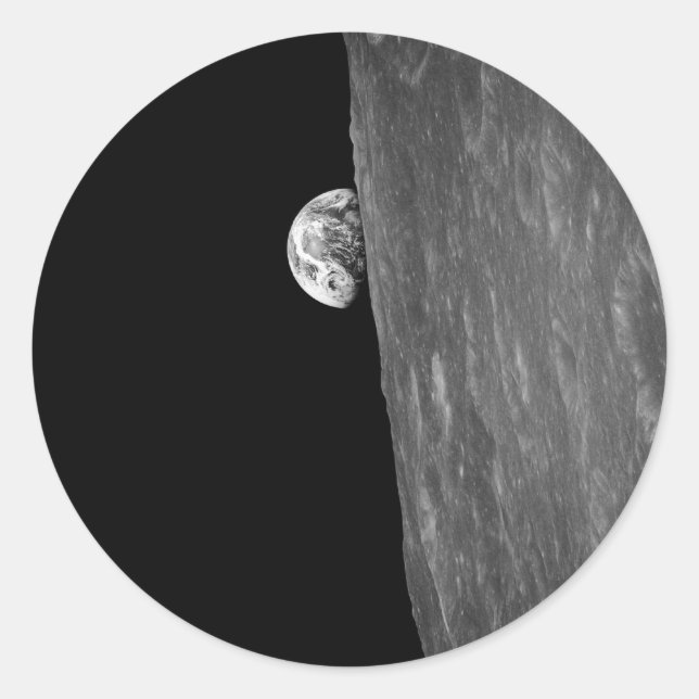 Sticker Rond "Earth-Rise", première photo de ceci de l'espace (Devant)