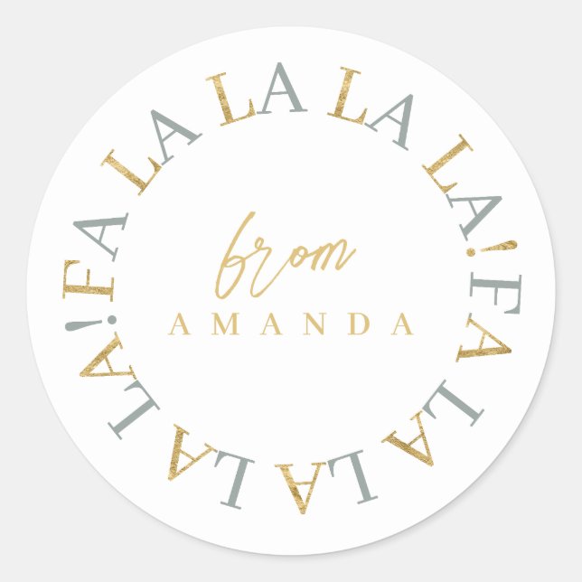 Sticker Rond Earth Tones Gold Christmas Fa La La ID1009 (Devant)