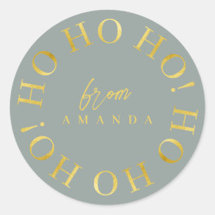 Sticker Rond Earth Tones Green Gold Christmas Ho Ho Ho ID1009