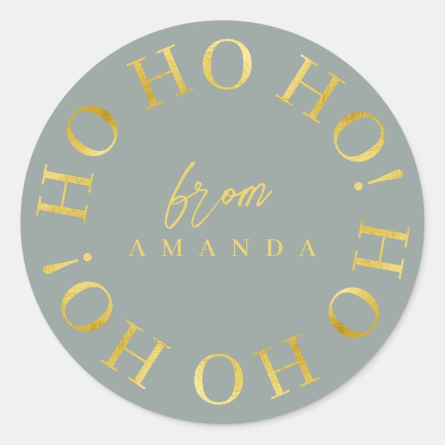 Sticker Rond Earth Tones Green Gold Christmas Ho Ho Ho ID1009 (Devant)