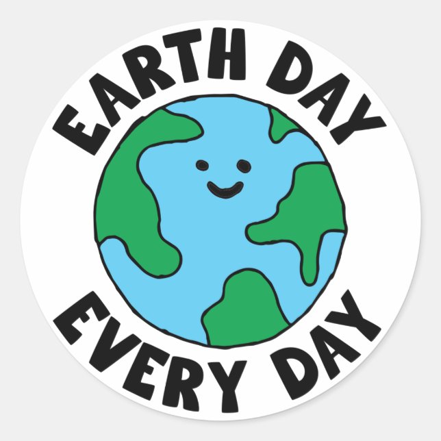 Sticker Rond EarthDay Quotidien Écofriendly Icône Happy Earth C (Devant)