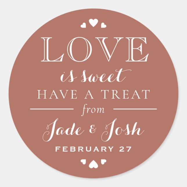 Sticker Rond Earthy Clay Hearts L'amour est doux Mariage Favor (Devant)